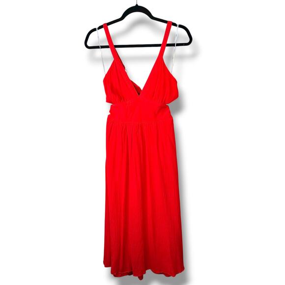 Lulus NWOT Bold New Look Bright Red Tie-Back Cut-Out Full Midi Swing Dress XS - Picture 3 of 10